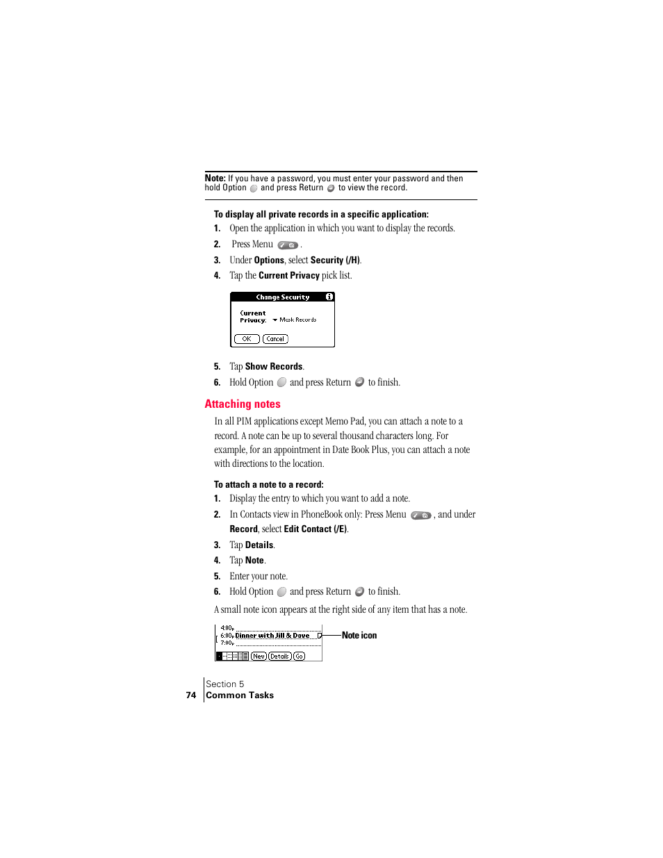 Attaching notes | Handspring Treo 300 User Manual | Page 82 / 286