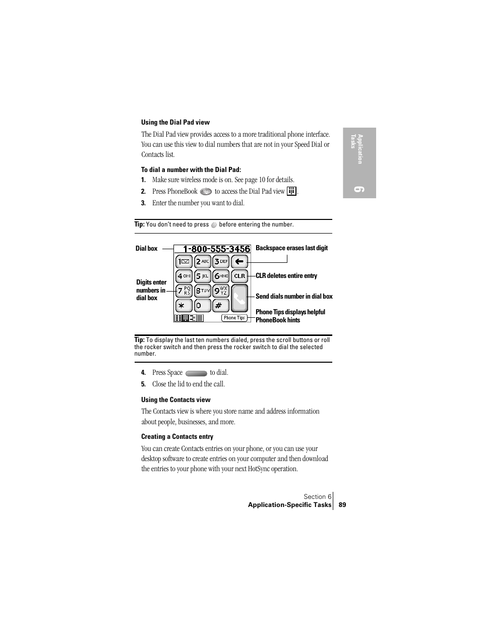 Using the dial pad view, Using the contacts view, Creating a contacts entry | Using the dial pad view using the contacts view | Handspring Treo 300 User Manual | Page 97 / 286