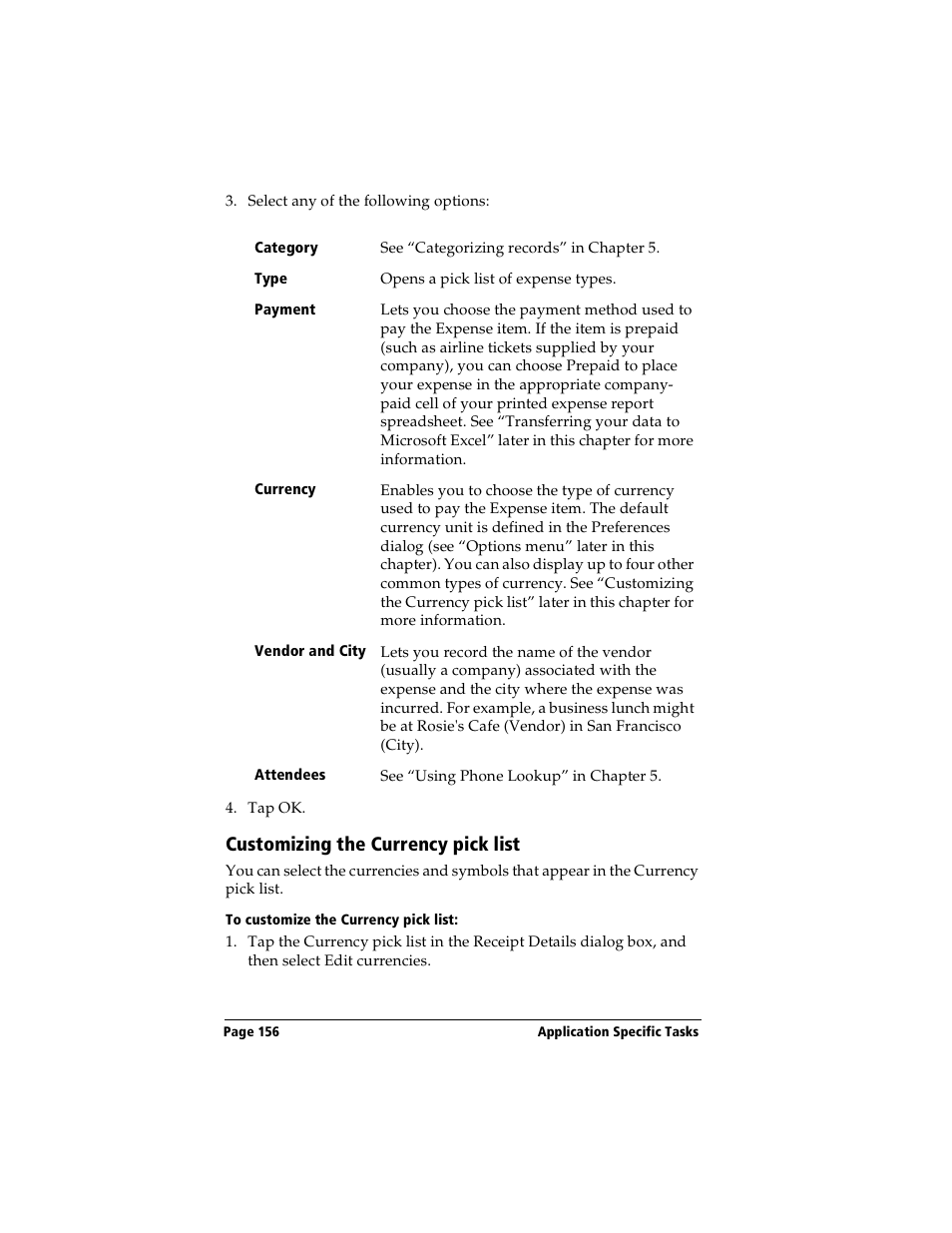 Customizing the currency pick list, To customize the currency pick list | Handspring Visor User Manual | Page 156 / 287