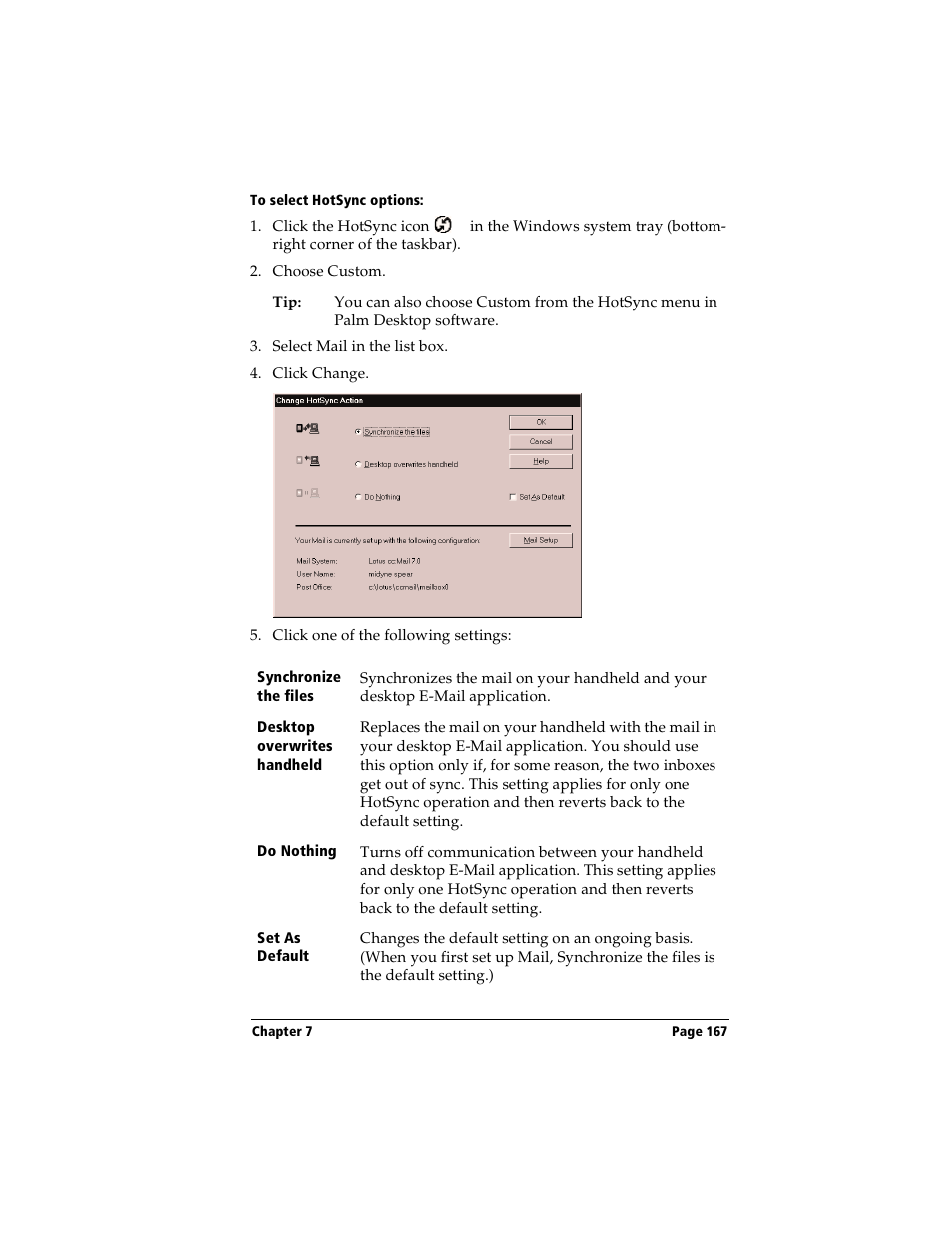To select hotsync options | Handspring Visor User Manual | Page 167 / 287