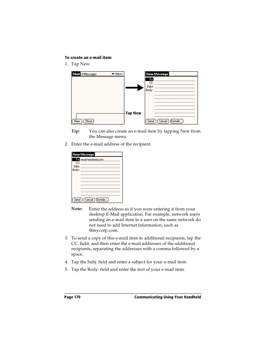 To create an e-mail item | Handspring Visor User Manual | Page 170 / 287