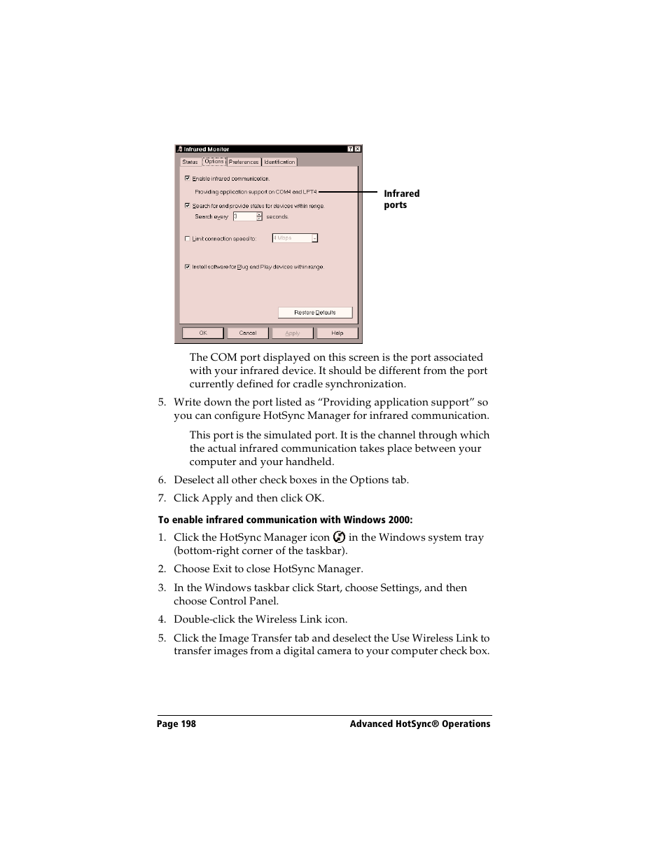 To enable infrared communication with windows 2000 | Handspring Visor User Manual | Page 198 / 287