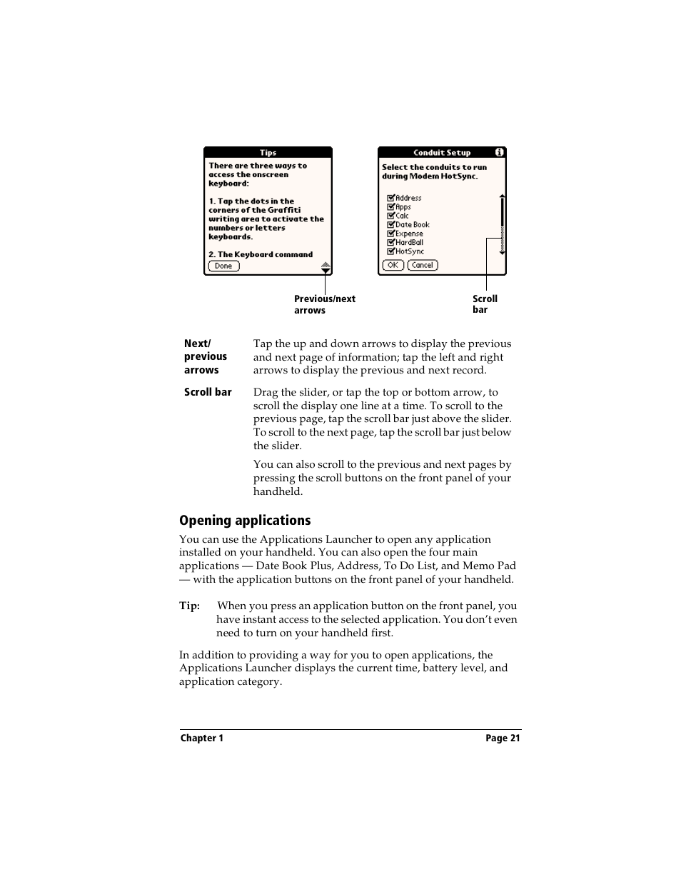 Opening applications | Handspring Visor User Manual | Page 21 / 287