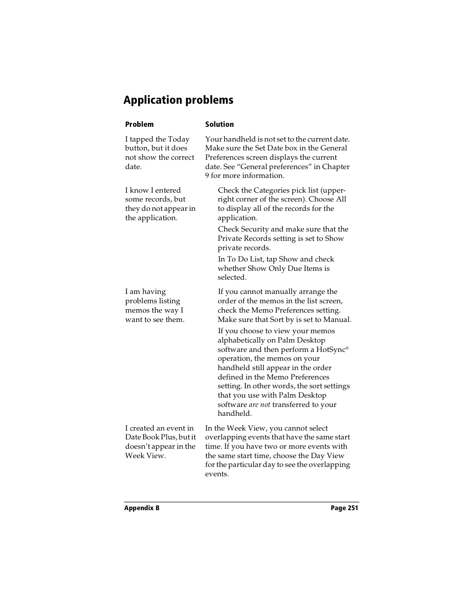 Application problems | Handspring Visor User Manual | Page 251 / 287