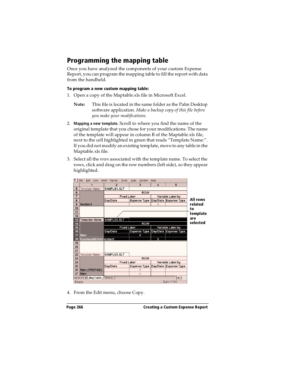 Programming the mapping table, To program a new custom mapping table | Handspring Visor User Manual | Page 266 / 287