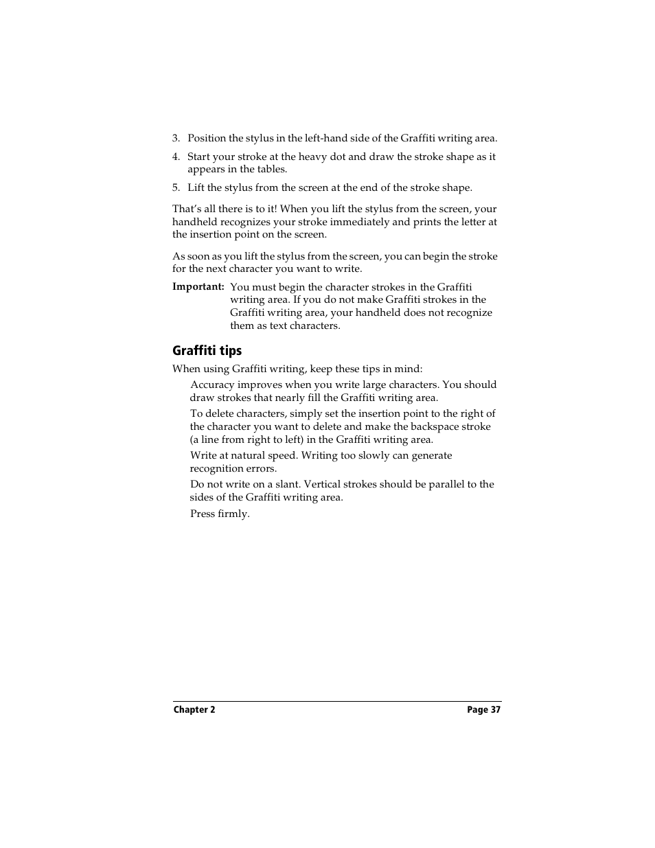 Graffiti tips | Handspring Visor User Manual | Page 37 / 287