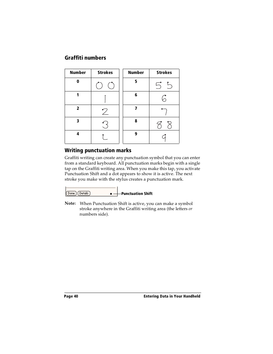Graffiti numbers, Writing punctuation marks, Graffiti numbers writing punctuation marks | Handspring Visor User Manual | Page 40 / 287