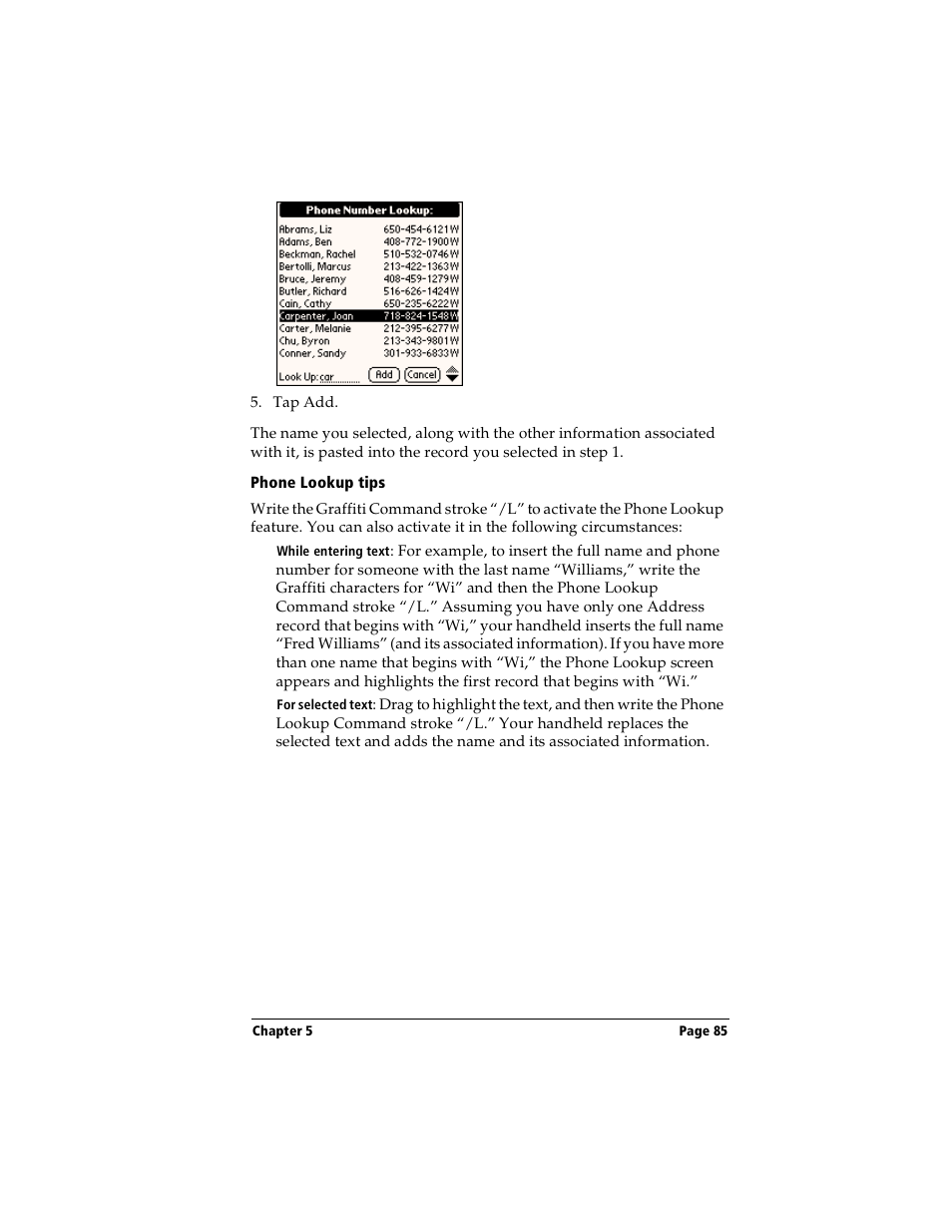 Phone lookup tips | Handspring Visor User Manual | Page 85 / 287