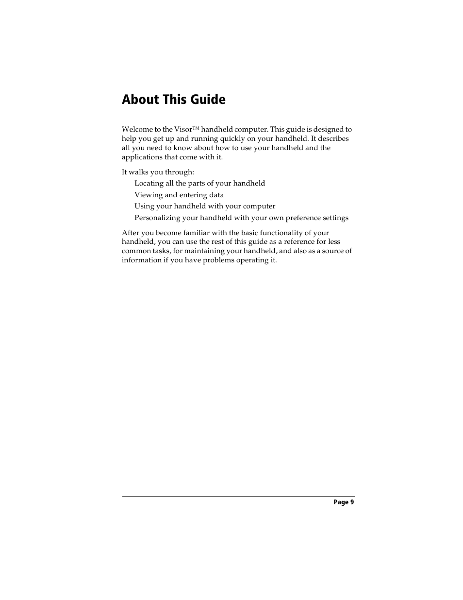 About this guide, This guide | Handspring Visor User Manual | Page 9 / 287