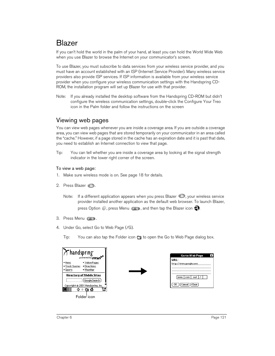 Blazer, Viewing web pages | Handspring Treo 270 User Manual | Page 121 / 235