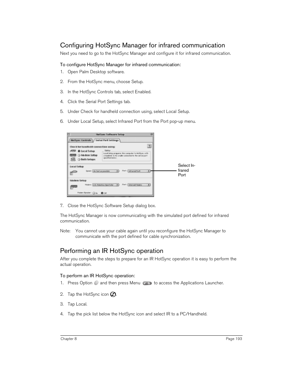 Performing an ir hotsync operation, To perform an ir hotsync operation | Handspring Treo 270 User Manual | Page 193 / 235