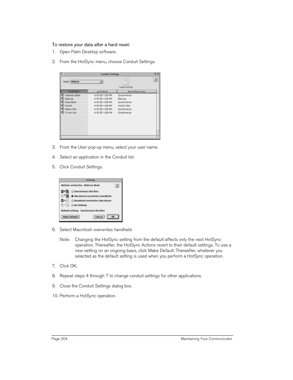 To restore your data after a hard reset | Handspring Treo 270 User Manual | Page 204 / 235