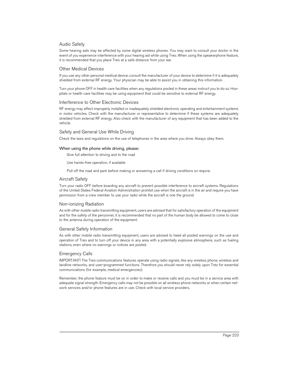 When using the phone while driving, please | Handspring Treo 270 User Manual | Page 223 / 235