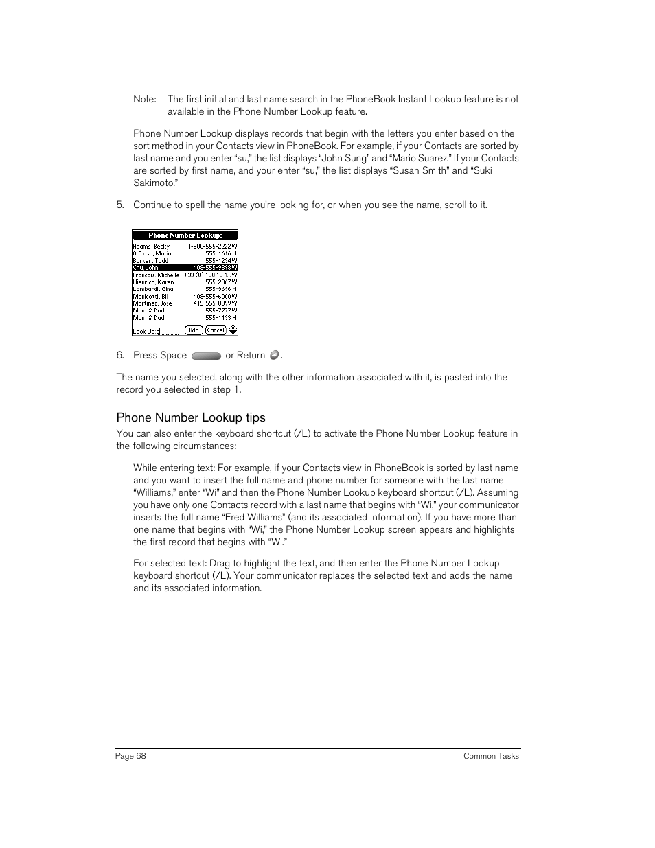 Phone number lookup tips | Handspring Treo 270 User Manual | Page 68 / 235