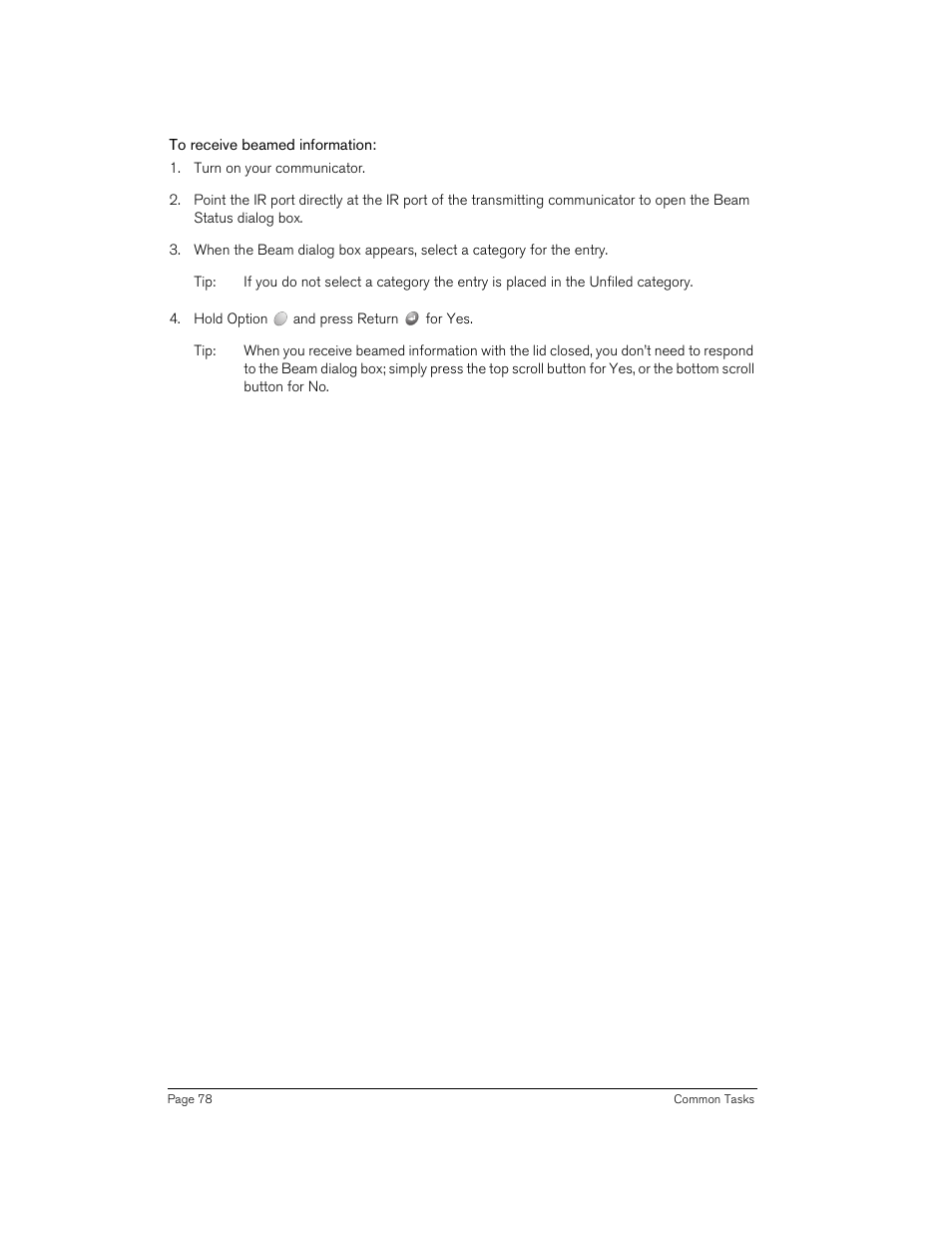 To receive beamed information | Handspring Treo 270 User Manual | Page 78 / 235