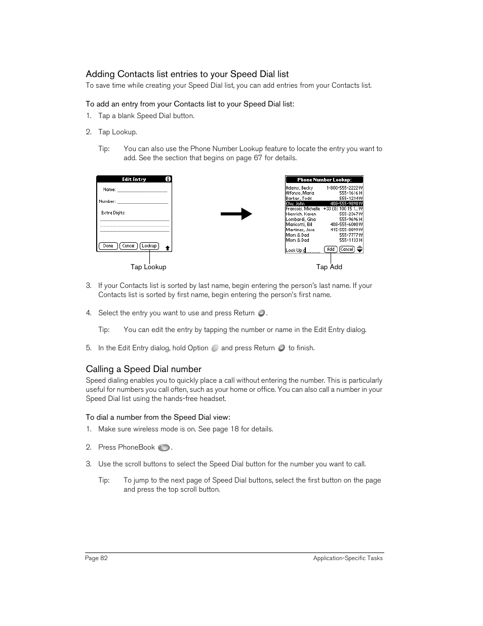Calling a speed dial number, To dial a number from the speed dial view | Handspring Treo 270 User Manual | Page 82 / 235