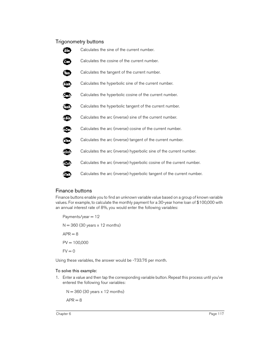 Trigonometry buttons, Finance buttons, To solve this example | Trigonometry buttons finance buttons | Handspring 90 User Manual | Page 117 / 232