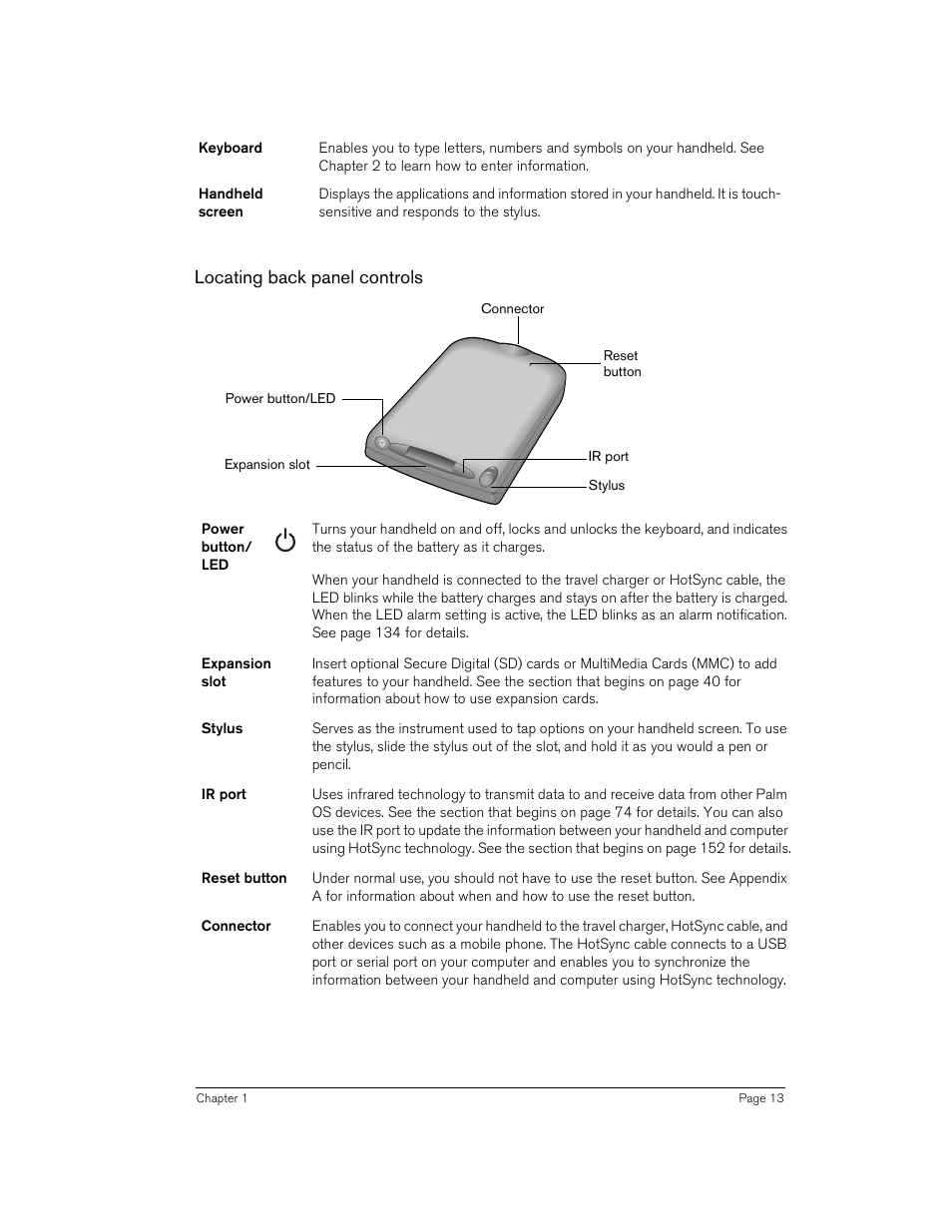Locating back panel controls | Handspring 90 User Manual | Page 13 / 232