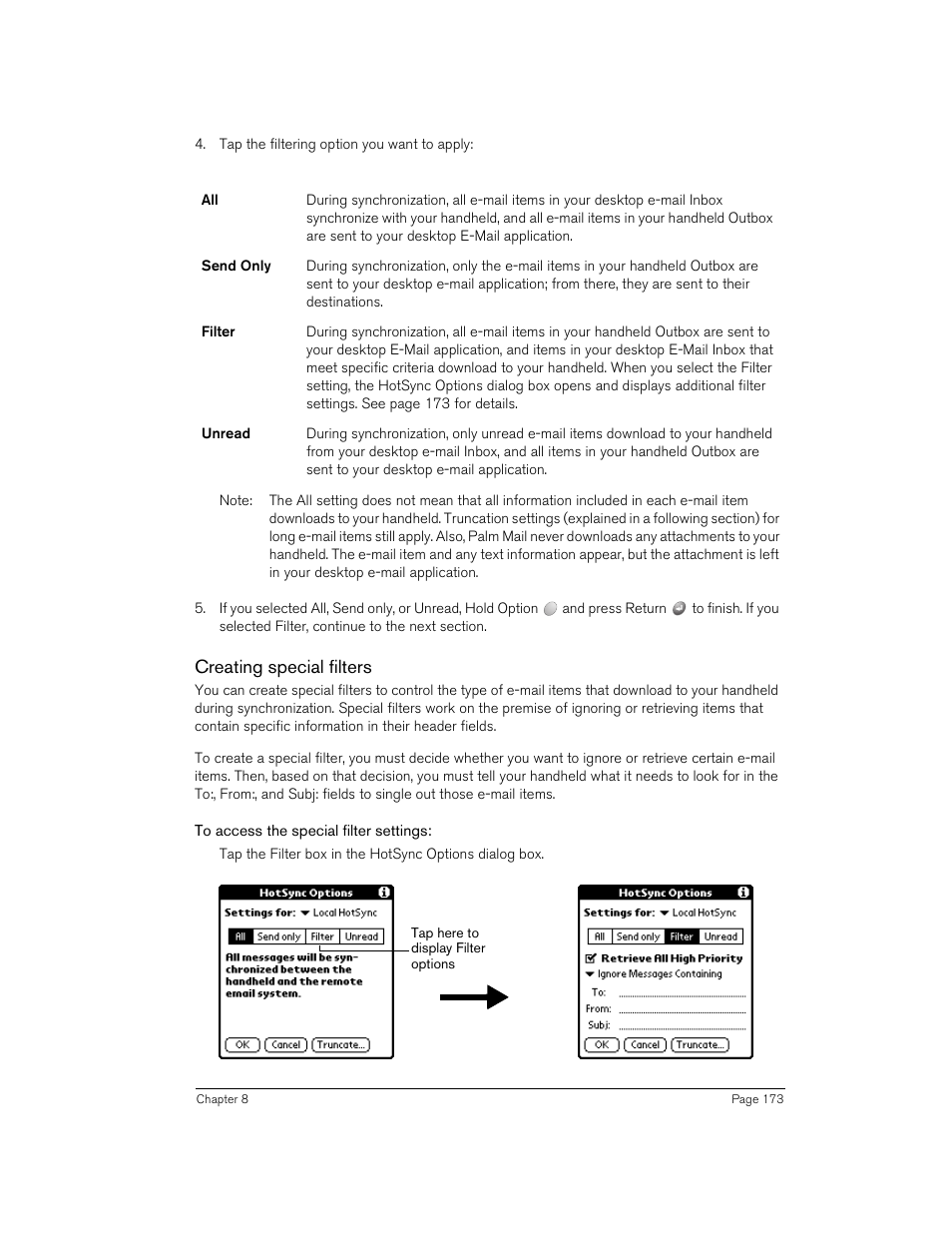 Creating special filters, To access the special filter settings | Handspring 90 User Manual | Page 173 / 232