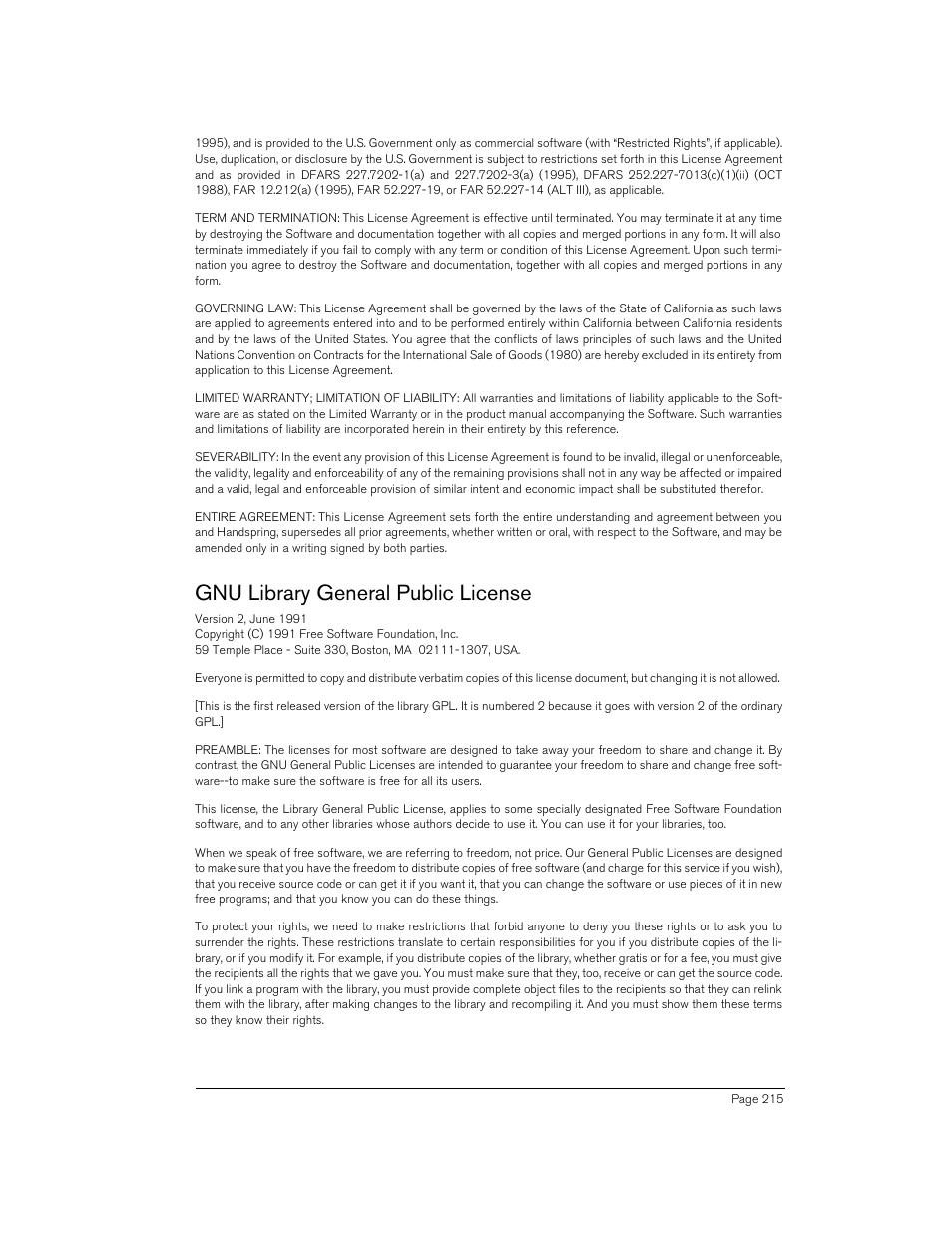 Gnu library general public license | Handspring 90 User Manual | Page 215 / 232