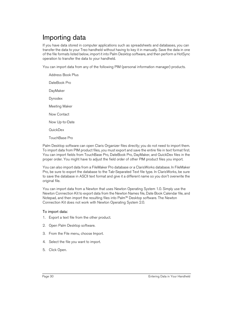 Importing data, To import data, Categorizing records | Handspring 90 User Manual | Page 30 / 232