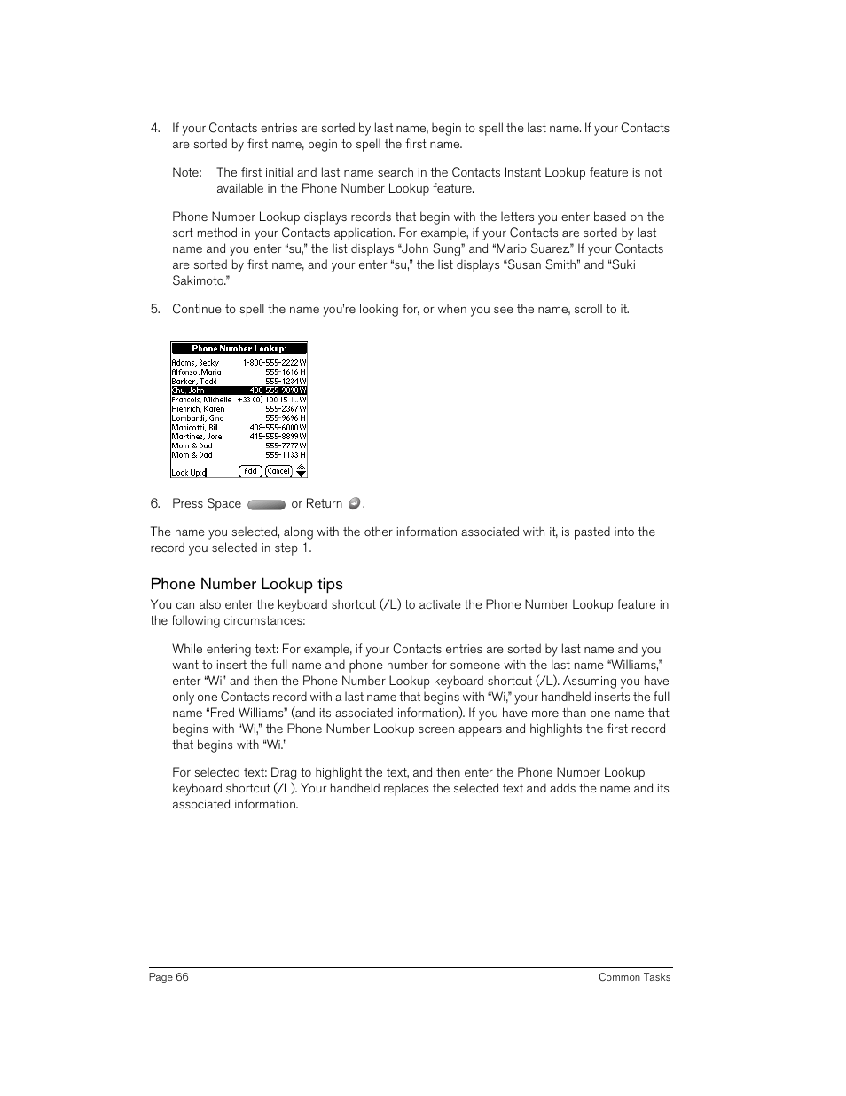 Phone number lookup tips | Handspring 90 User Manual | Page 66 / 232