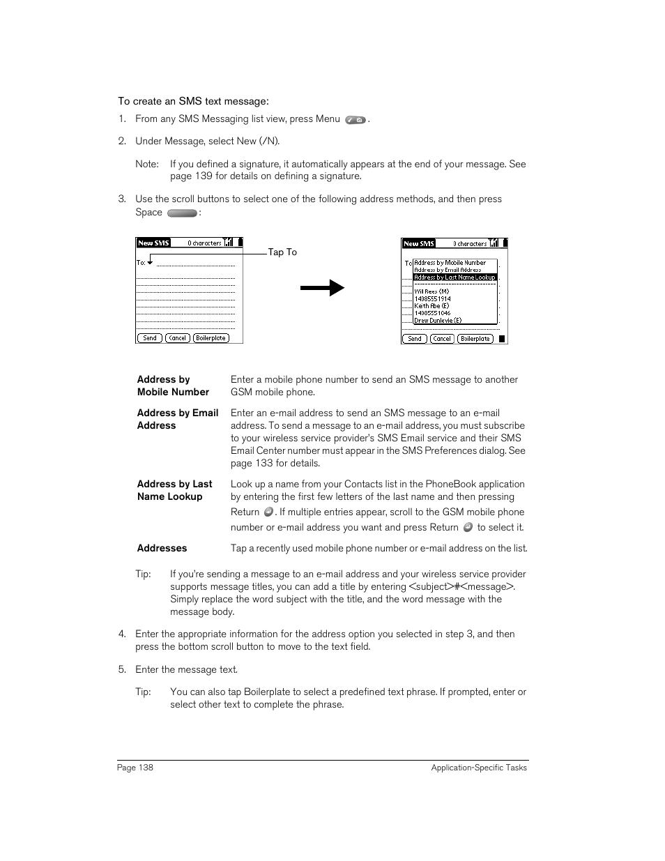 To create an sms text message | Handspring 270 User Manual | Page 138 / 257