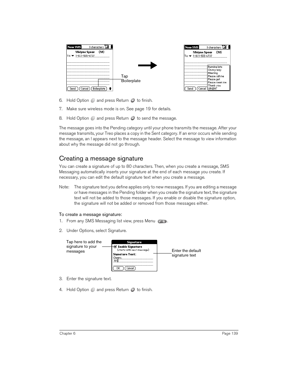 Creating a message signature, To create a message signature | Handspring 270 User Manual | Page 139 / 257