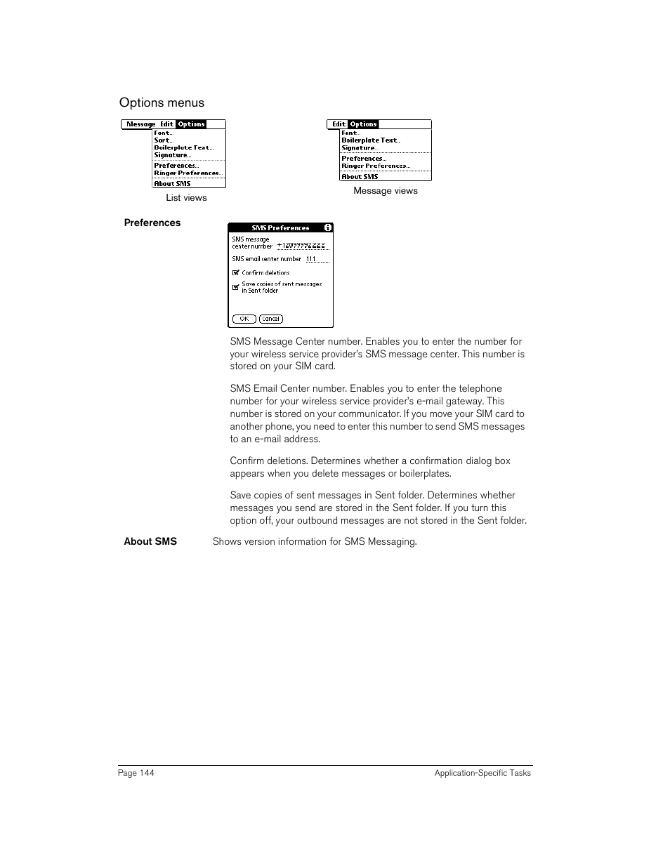 Options menus | Handspring 270 User Manual | Page 144 / 257