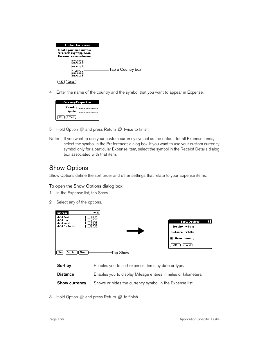 Show options, To open the show options dialog box | Handspring 270 User Manual | Page 166 / 257