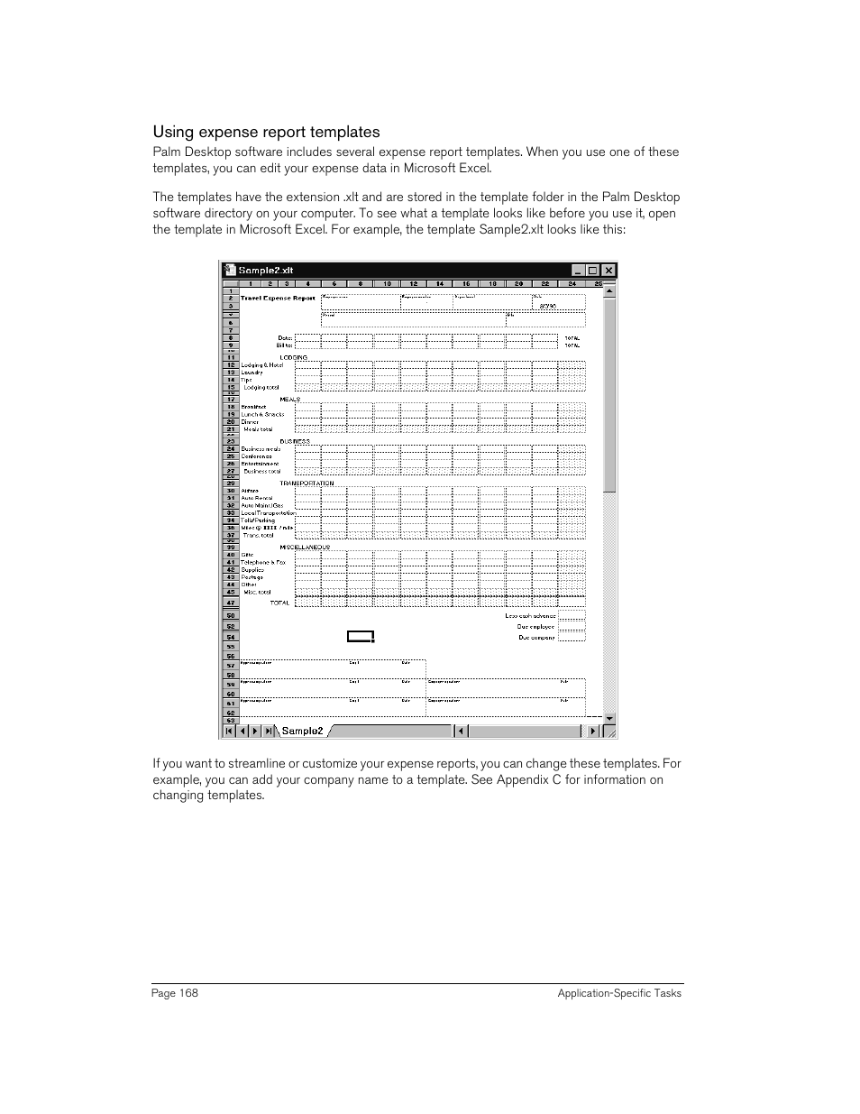 Using expense report templates | Handspring 270 User Manual | Page 168 / 257