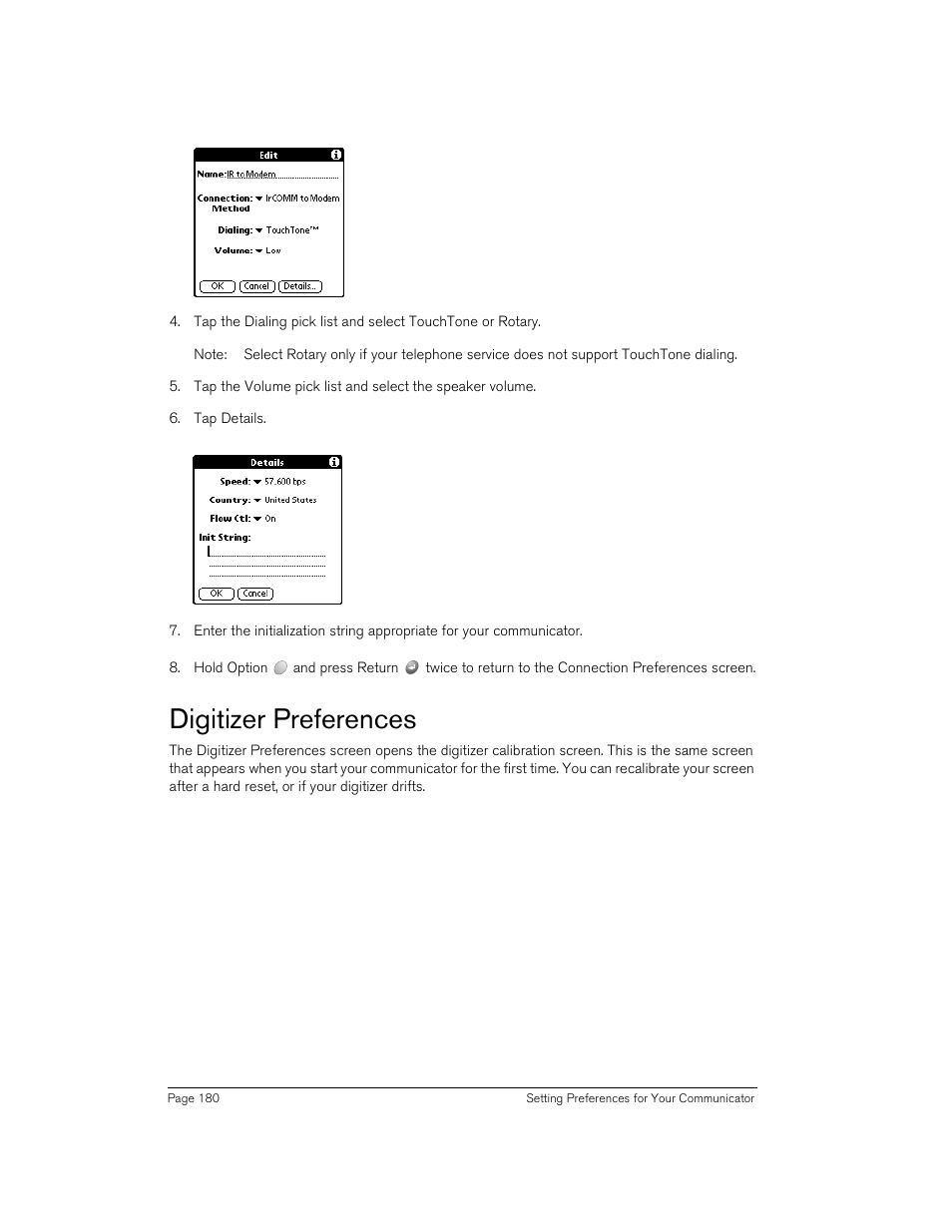 Digitizer preferences | Handspring 270 User Manual | Page 180 / 257