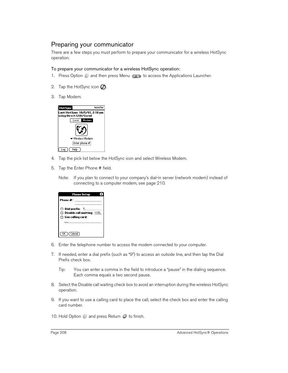 Preparing your communicator | Handspring 270 User Manual | Page 208 / 257