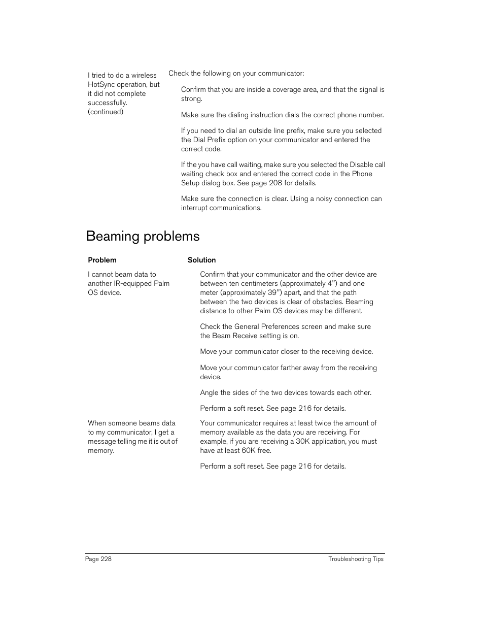 Beaming problems | Handspring 270 User Manual | Page 228 / 257