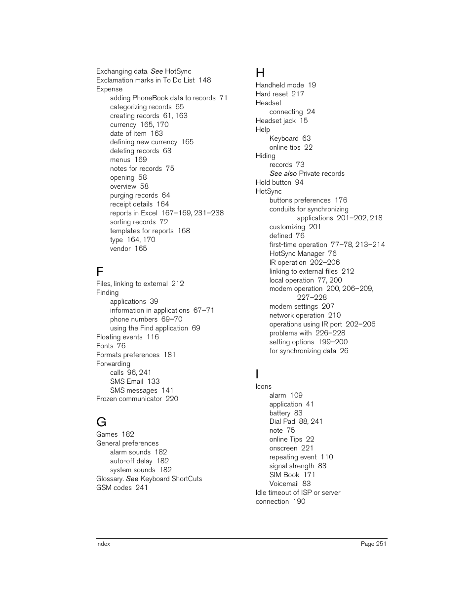 Handspring 270 User Manual | Page 251 / 257