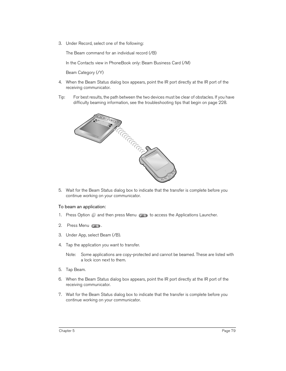 To beam an application | Handspring 270 User Manual | Page 79 / 257