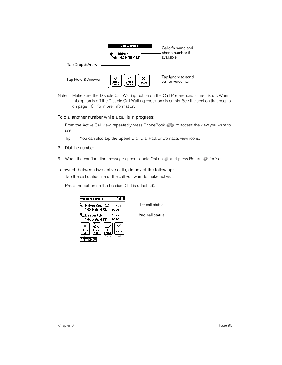 To dial another number while a call is in progress | Handspring 270 User Manual | Page 95 / 257
