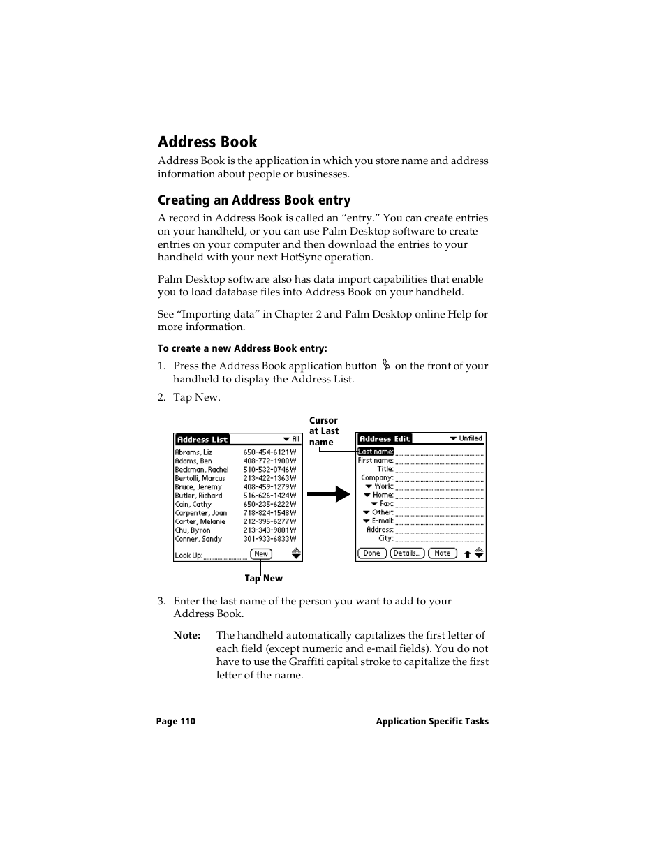 Address book, Creating an address book entry, To create a new address book entry | Handspring Visor Deluxe Handheld User Manual | Page 118 / 282