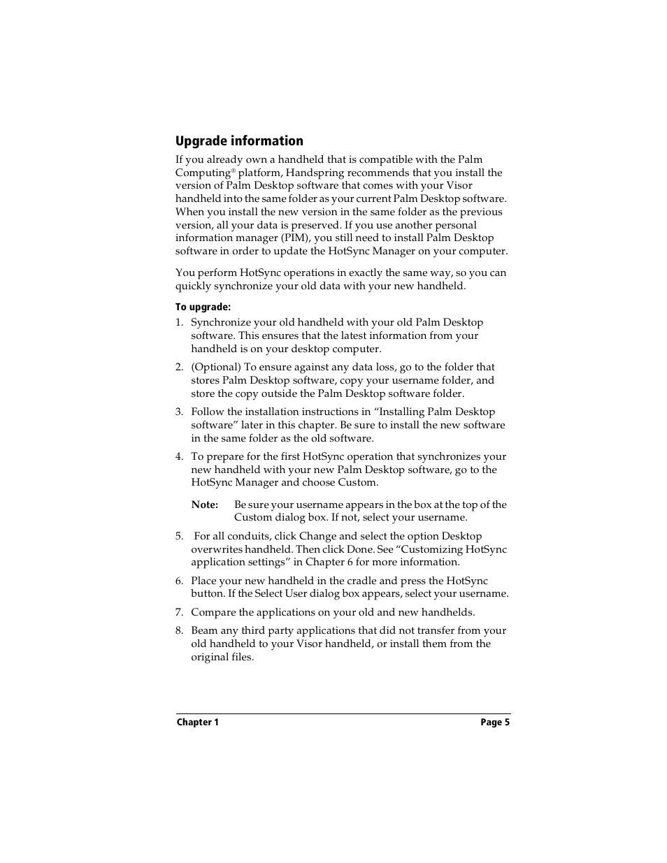 Upgrade information, To upgrade | Handspring Visor Deluxe Handheld User Manual | Page 13 / 282