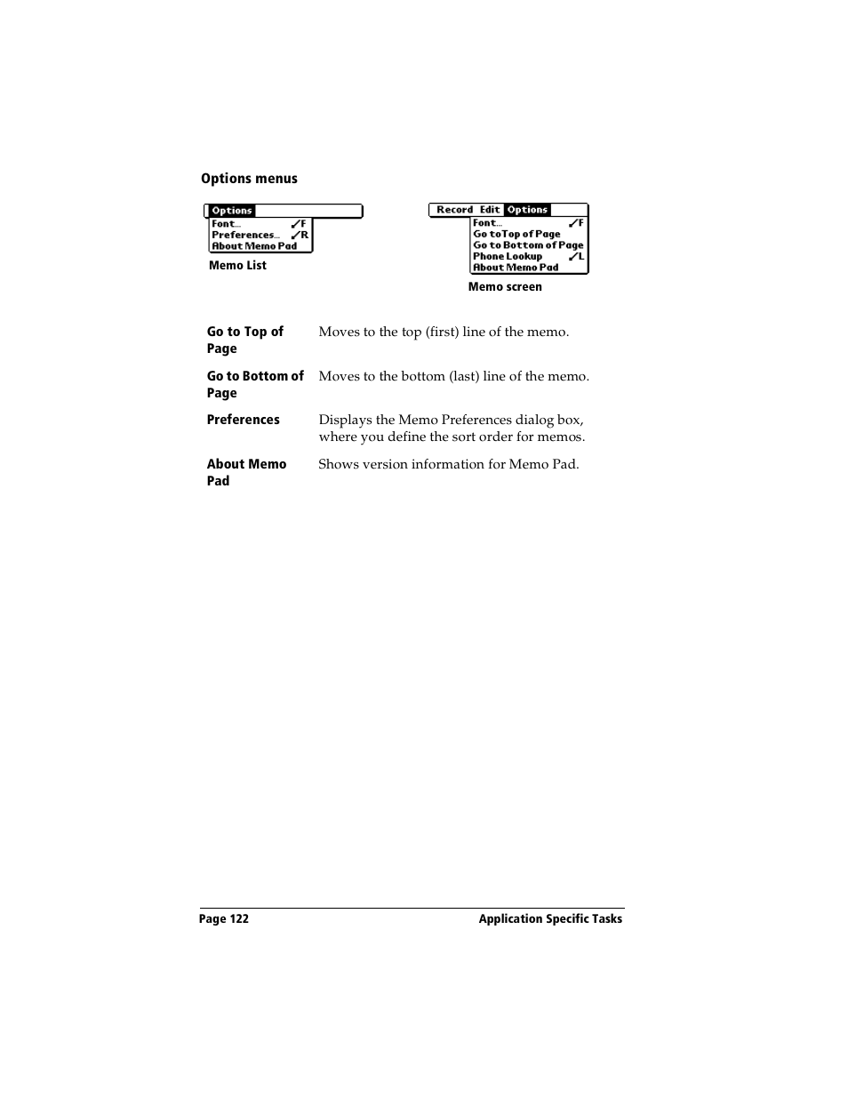 Options menus | Handspring Visor Deluxe Handheld User Manual | Page 130 / 282