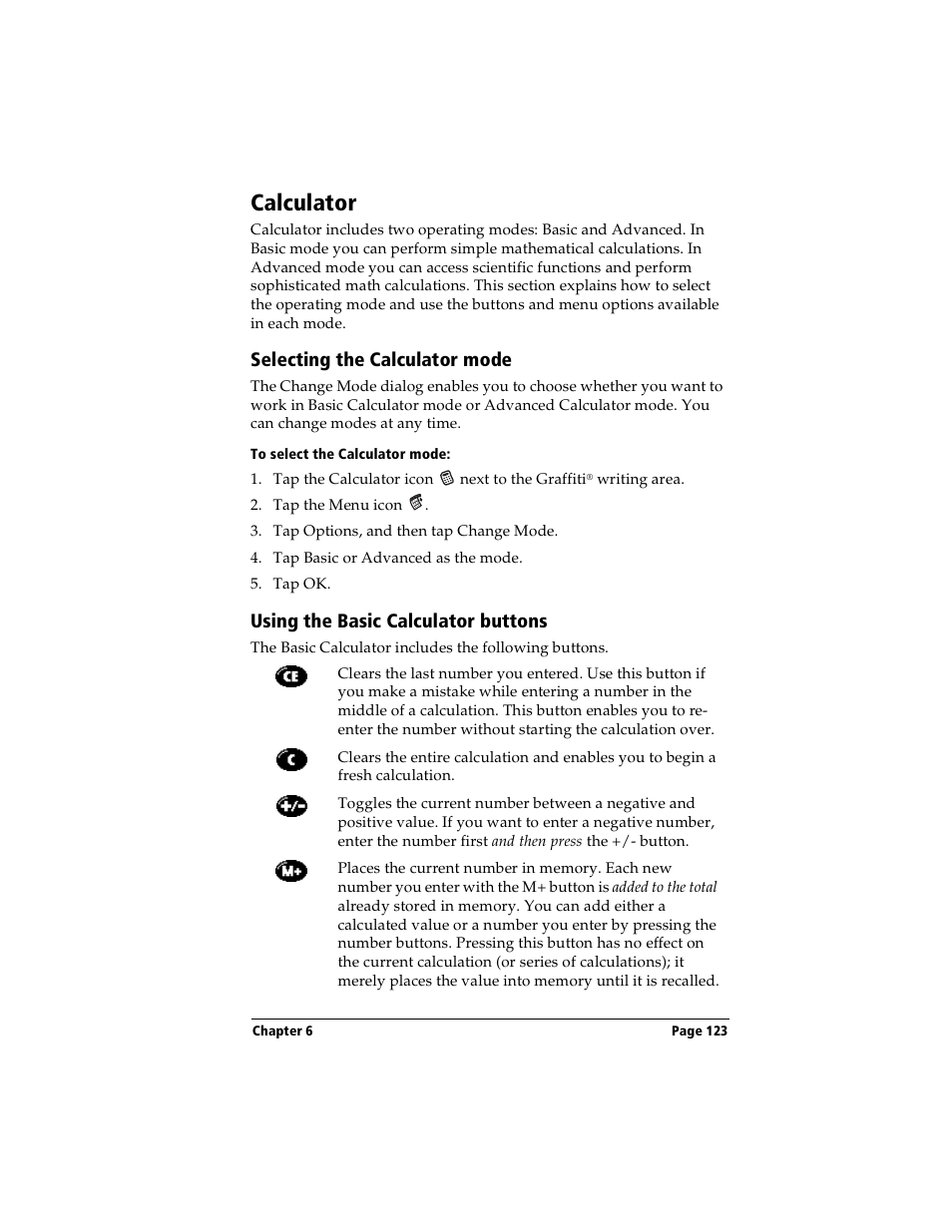 Calculator, Selecting the calculator mode, To select the calculator mode | Using the basic calculator buttons | Handspring Visor Deluxe Handheld User Manual | Page 131 / 282