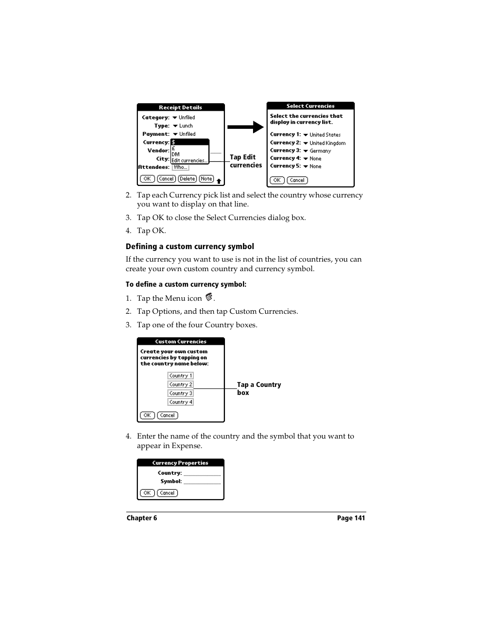 Defining a custom currency symbol, To define a custom currency symbol | Handspring Visor Deluxe Handheld User Manual | Page 149 / 282