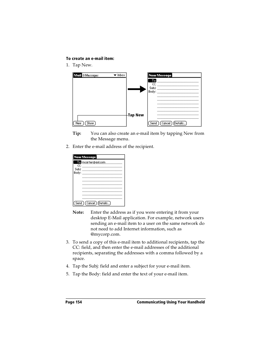To create an e-mail item | Handspring Visor Deluxe Handheld User Manual | Page 162 / 282