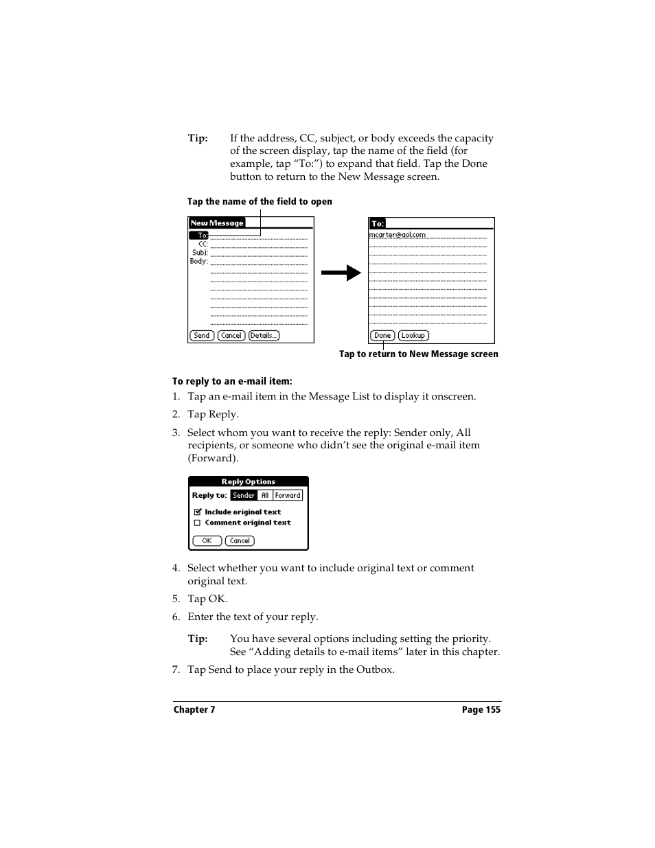 To reply to an e-mail item | Handspring Visor Deluxe Handheld User Manual | Page 163 / 282