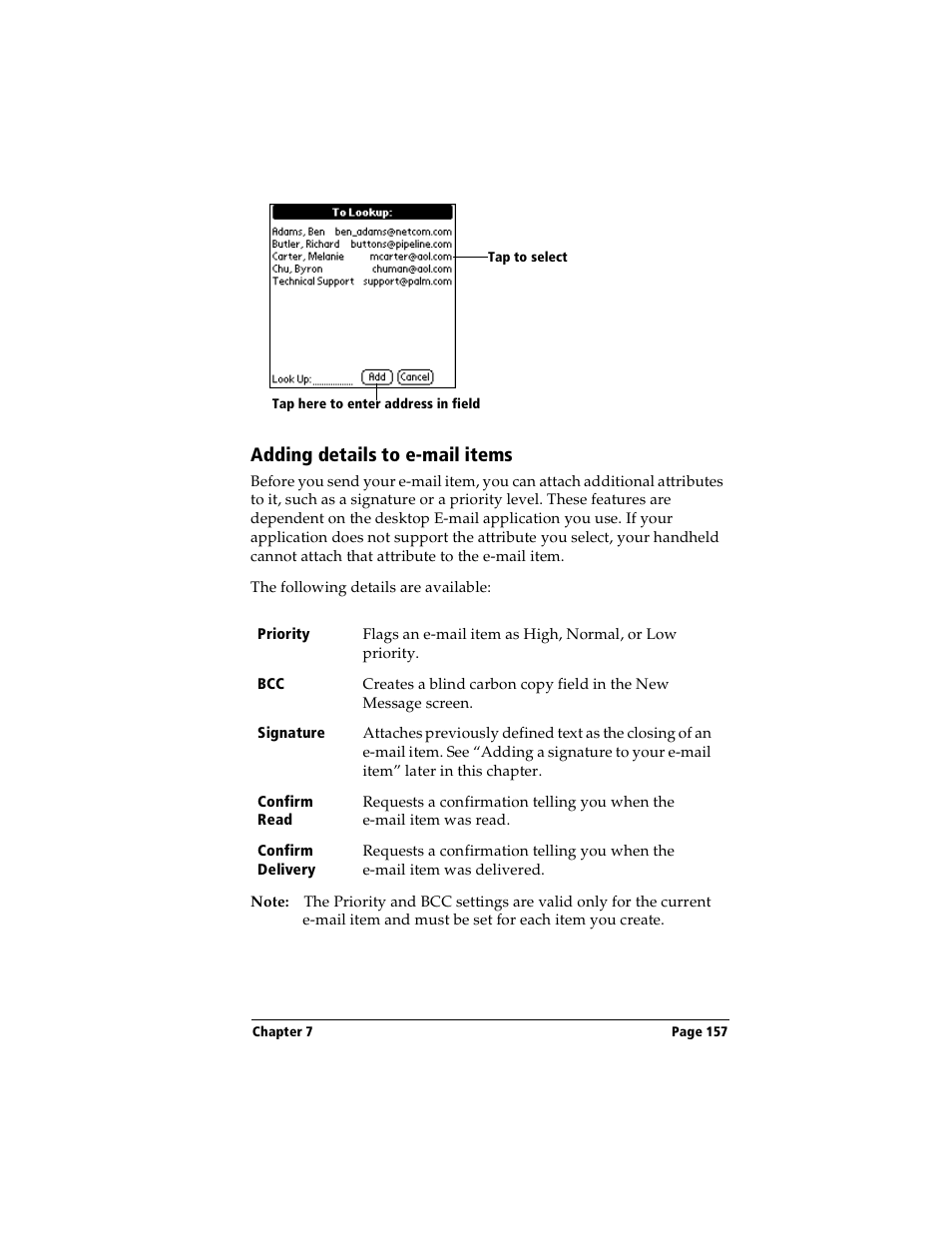 Adding details to e-mail items | Handspring Visor Deluxe Handheld User Manual | Page 165 / 282