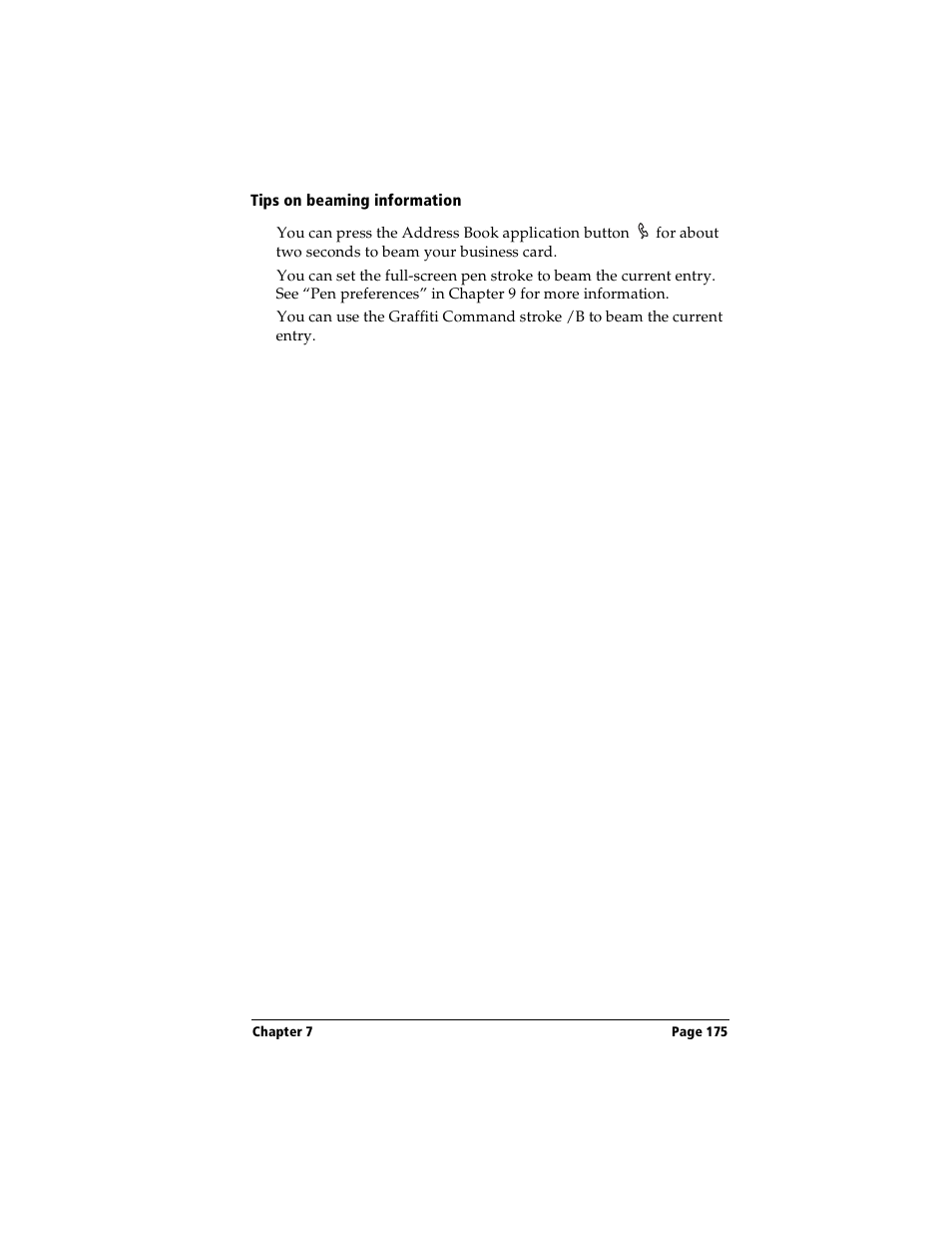 Tips on beaming information | Handspring Visor Deluxe Handheld User Manual | Page 183 / 282