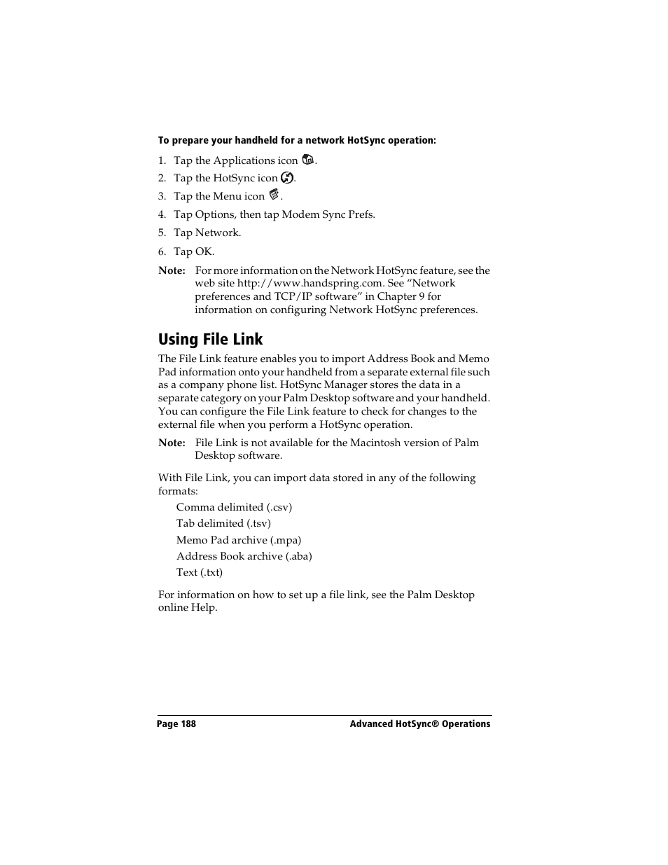Using file link | Handspring Visor Deluxe Handheld User Manual | Page 196 / 282