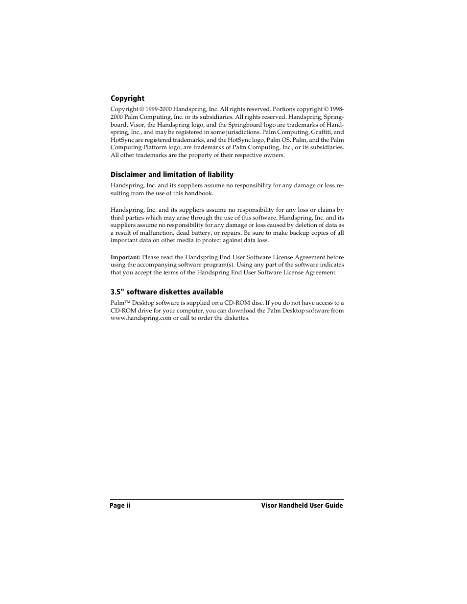 Handspring Visor Deluxe Handheld User Manual | Page 2 / 282