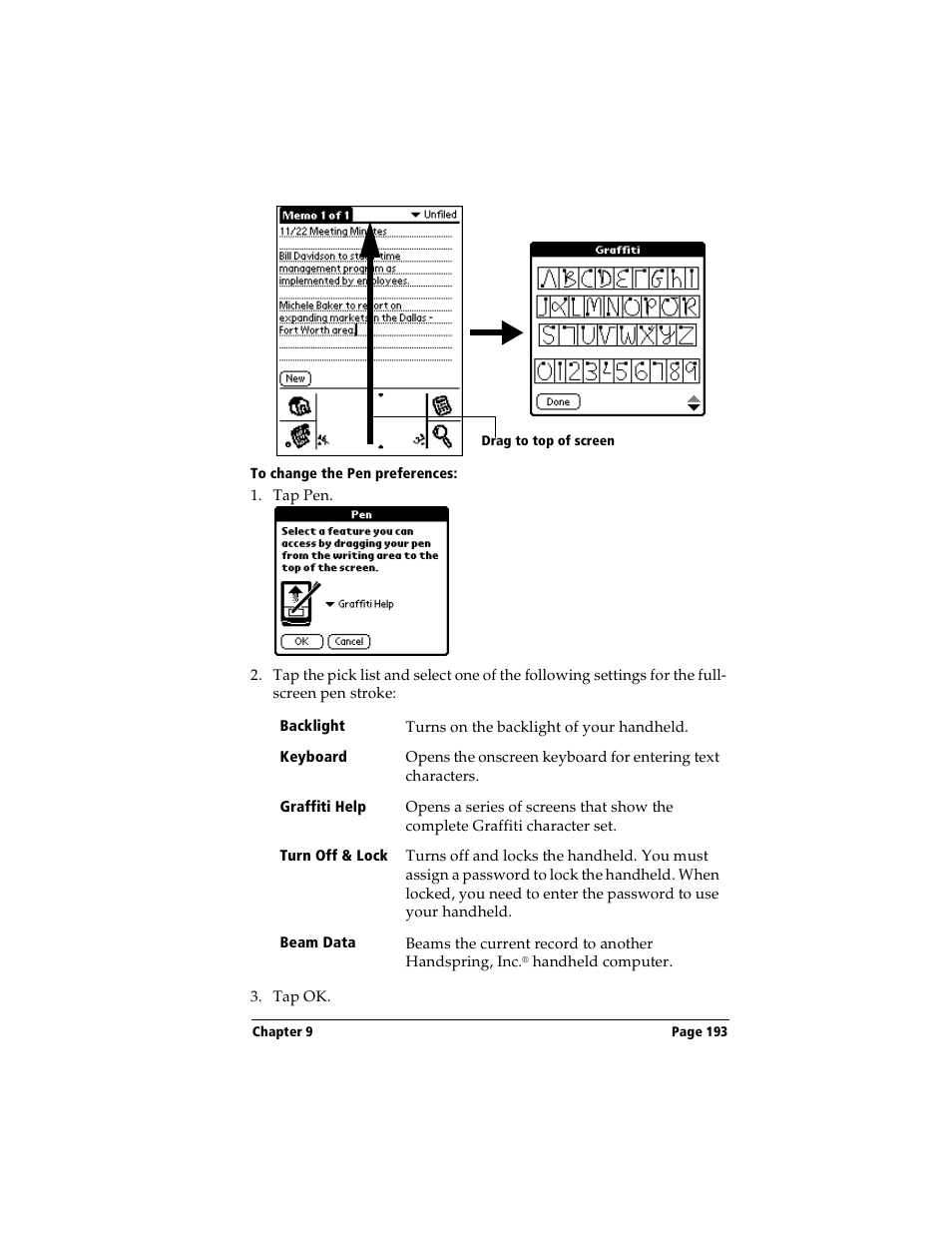 To change the pen preferences | Handspring Visor Deluxe Handheld User Manual | Page 201 / 282
