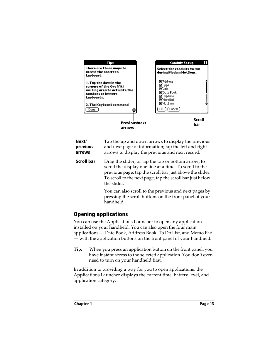 Opening applications | Handspring Visor Deluxe Handheld User Manual | Page 21 / 282